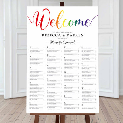 lgbt pride rainbow alphabetical wedding seating chart template