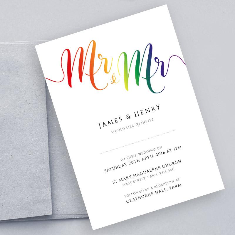 mr and mr gay pride rainbow wedding invitation template