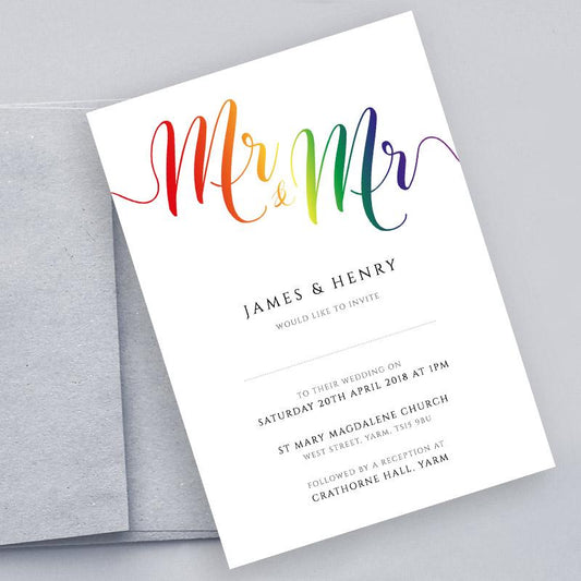 mr and mr gay pride rainbow wedding invitation template