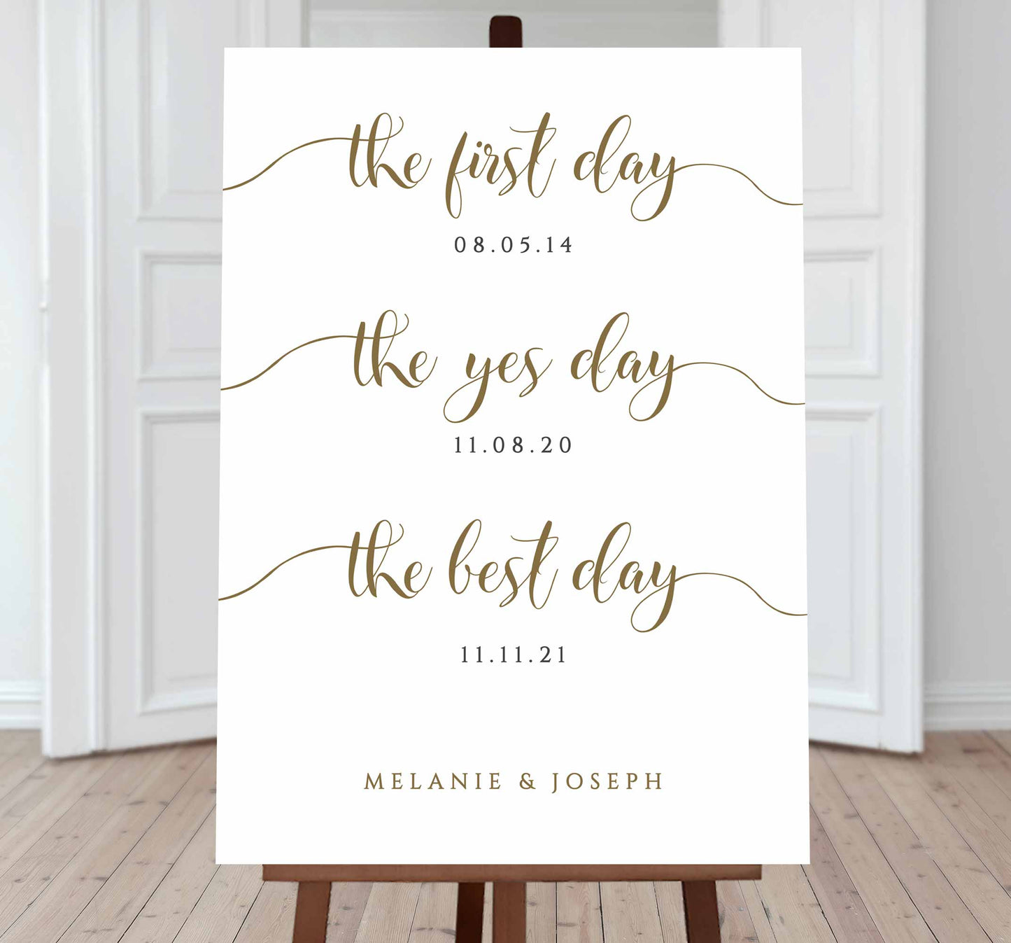 our journey so far editable wedding dates sign in gold