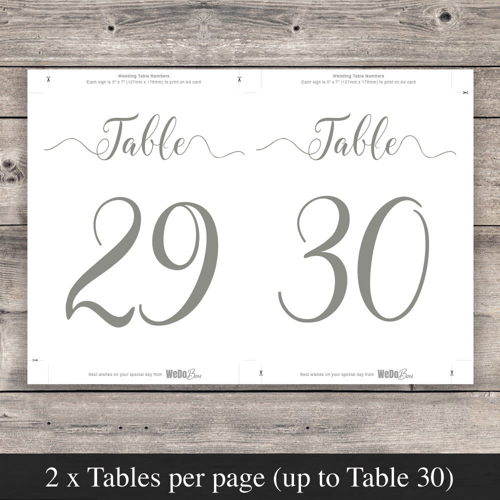 mint green table numbers template set up to print 2 per page