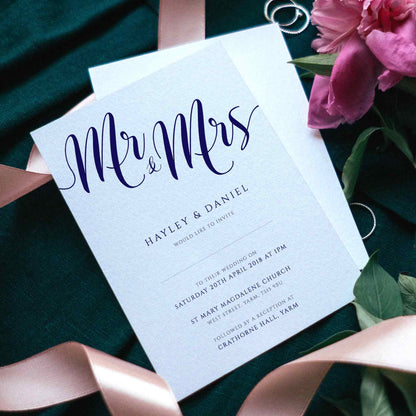 navy minimalist wedding invitation template