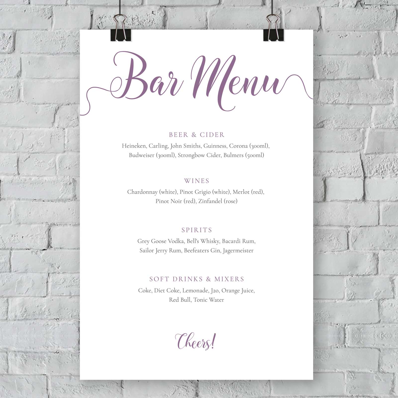 Purple Wedding Bar Menu Template | Editable | Digital Download – We Do Bou