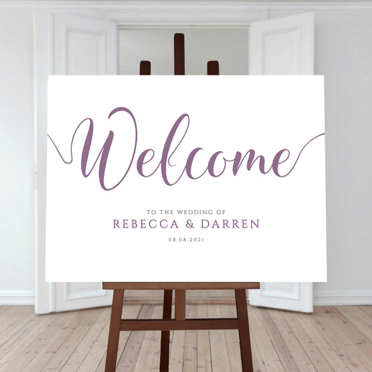 mulberry purple wedding welcome sign