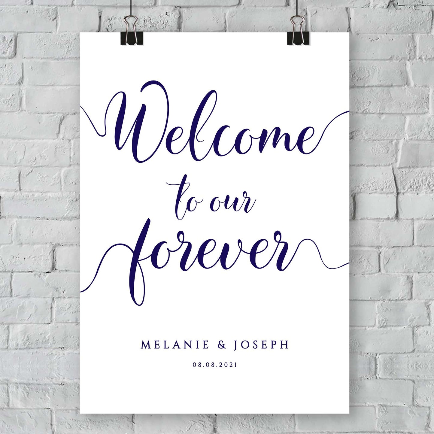 printable welcome to our forever navy wedding sign