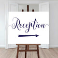 navy wedding reception arrow sign