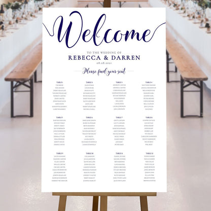 navy seating chart template at a rustic wedding