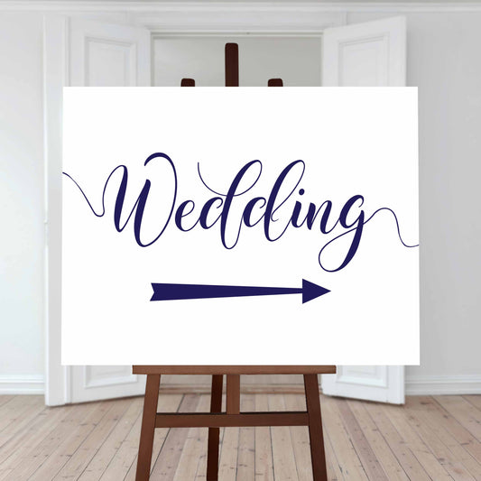 navy wedding directions sign with right arrow