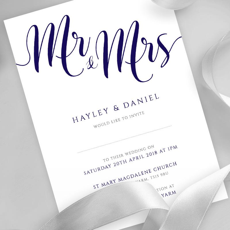 navy wedding invitation template with ribbons
