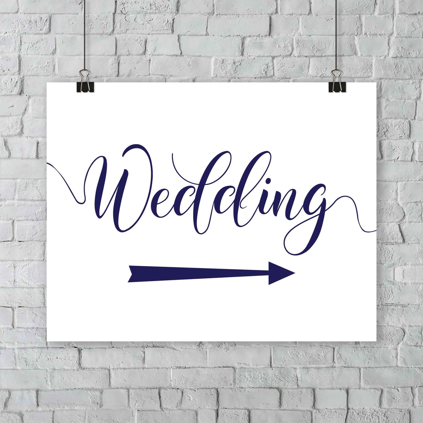 navy outdoor wedding sign with right arrow