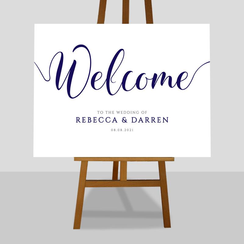 large navy wedding welcome sign customised