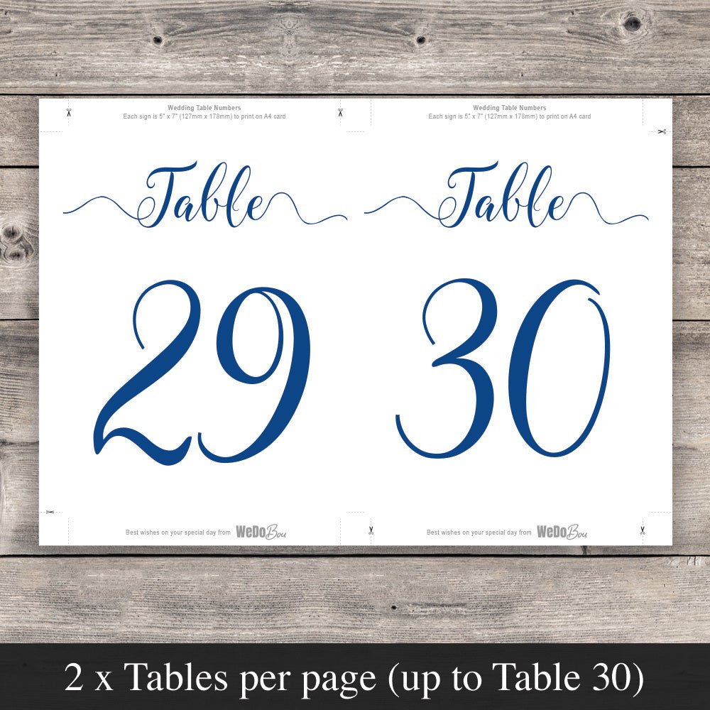 ocean blue table numbers template set up to print 2 per page