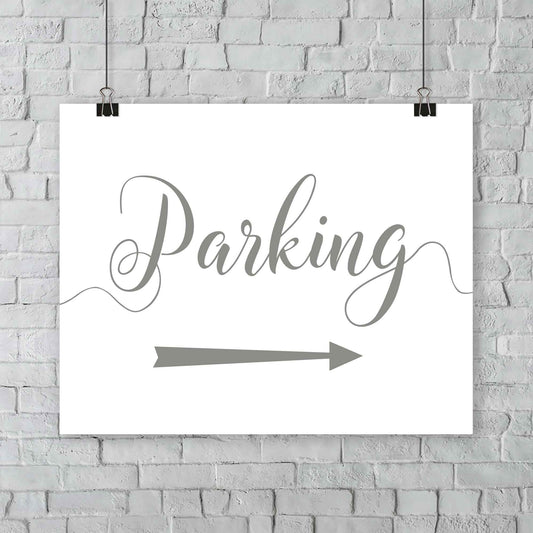 olive green parking lot arrow sign hanging from a wall