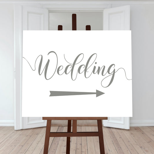 olive green wedding directions sign with a right arrow