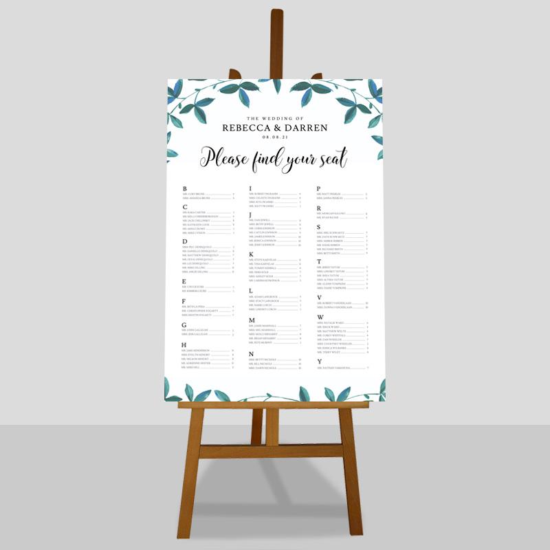 alphabetical table plan with 100 guests for outdoor weddings