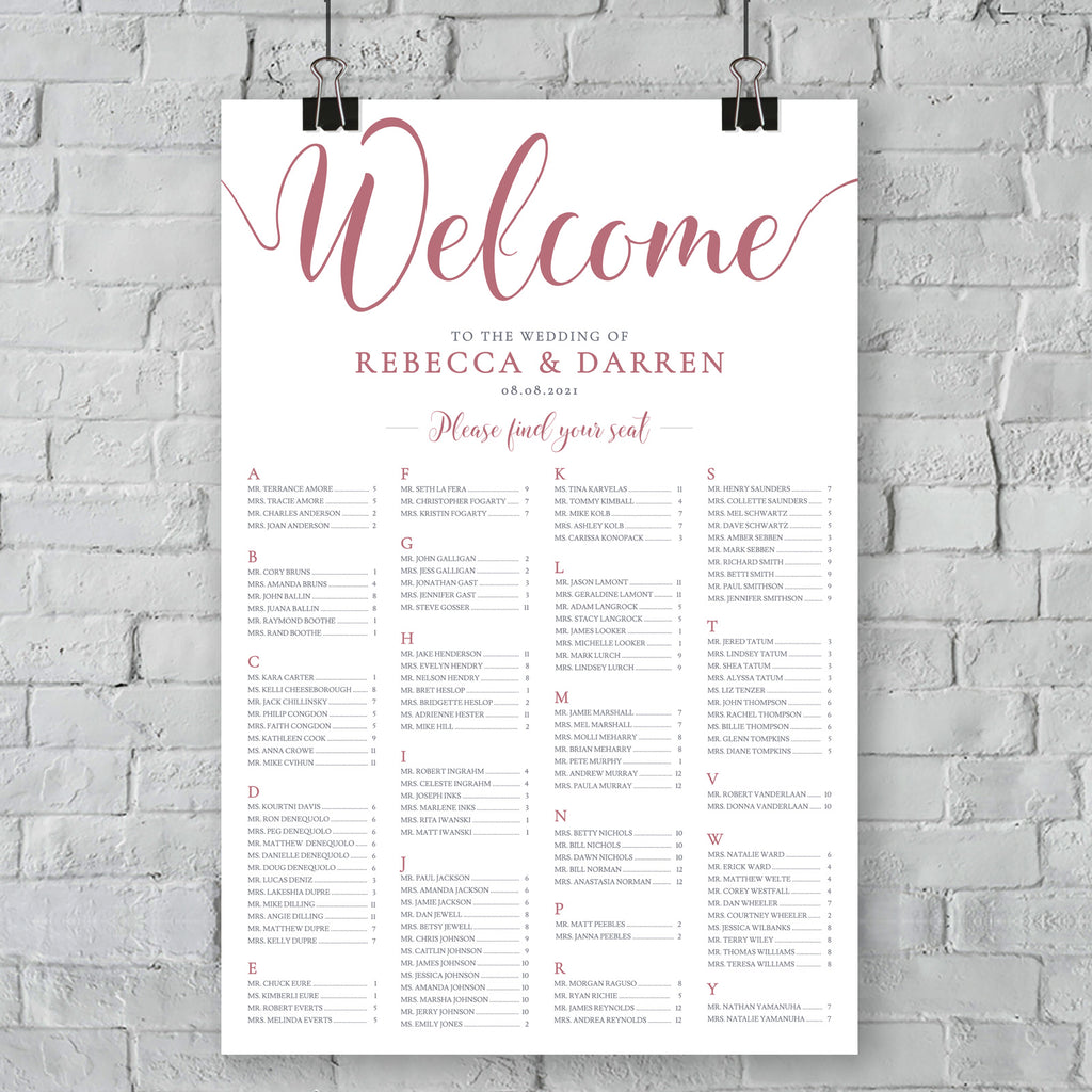 outside wedding seating chart on wall