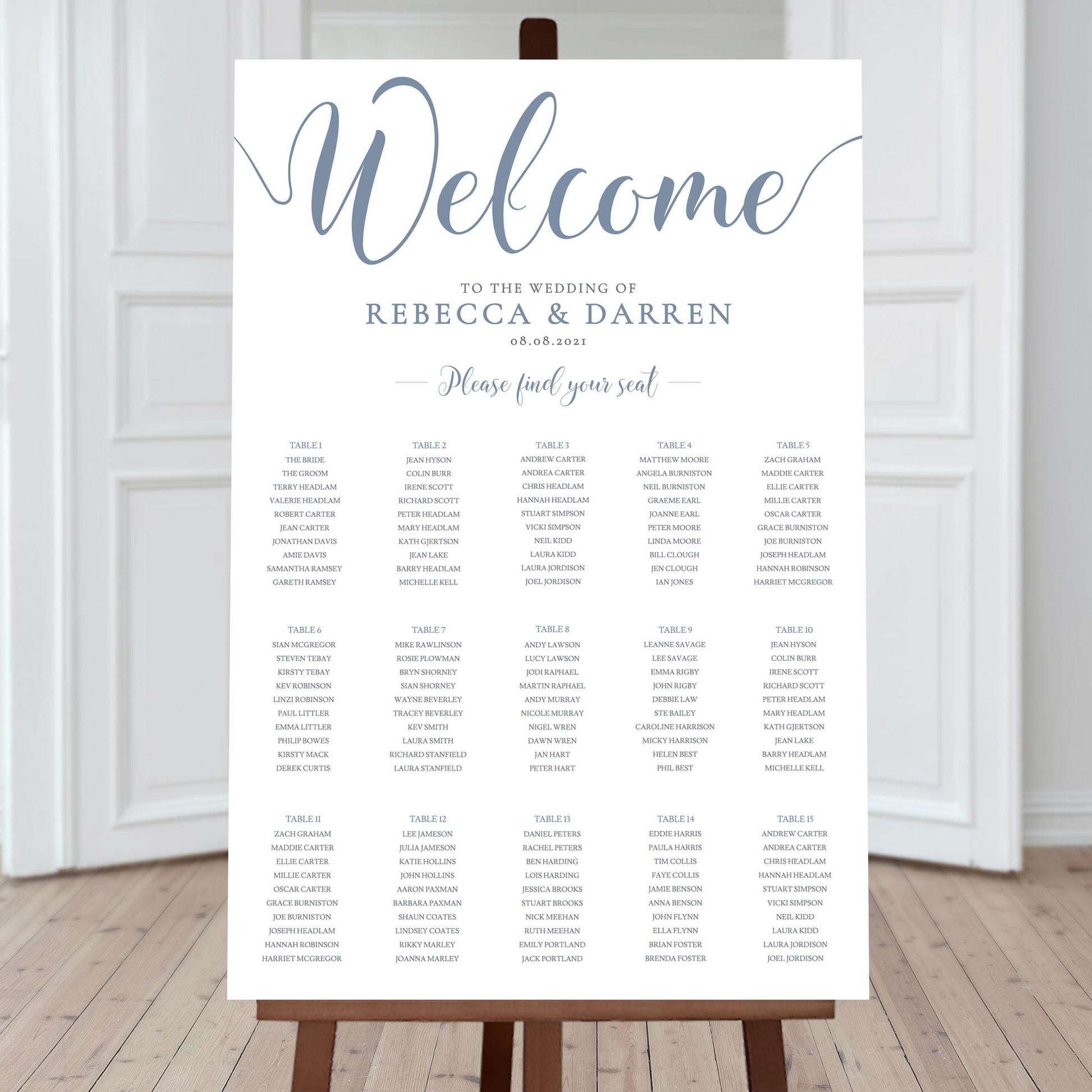 pale blue seating plan with 15 tables