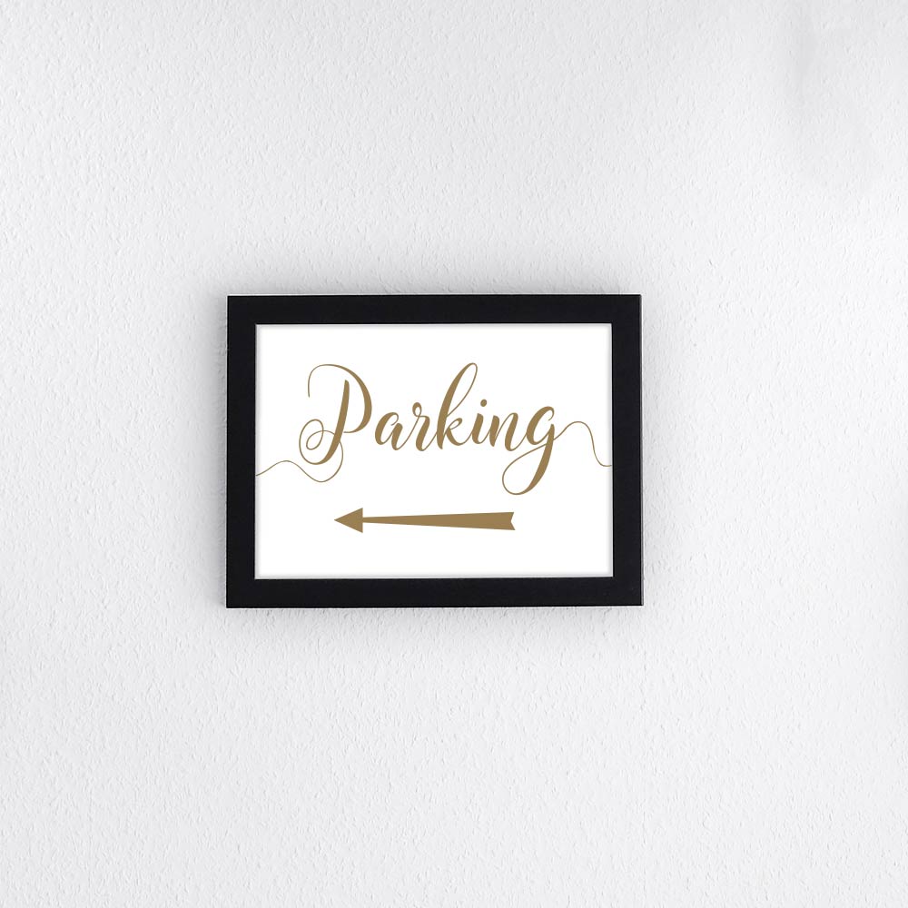 gold parking directions sign framed print