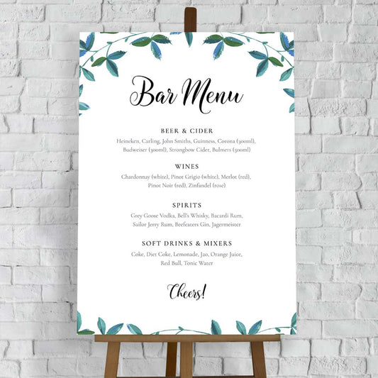 Personalised outside bar menu template with eucalyptus leaves border
