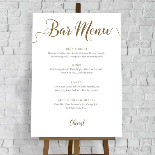gold bar menu template at an outdoor wedding