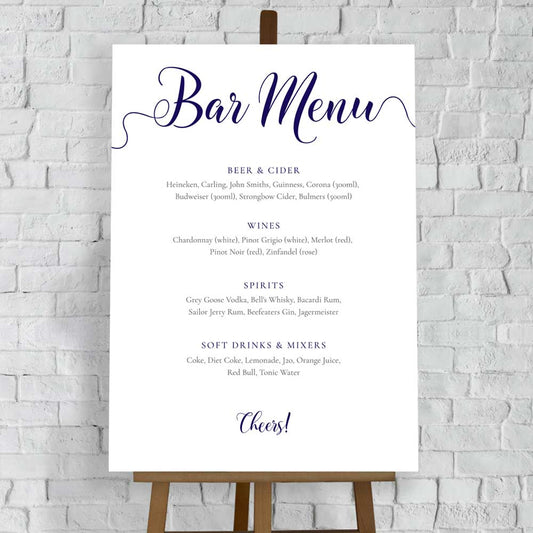 personalised navy bar menu template