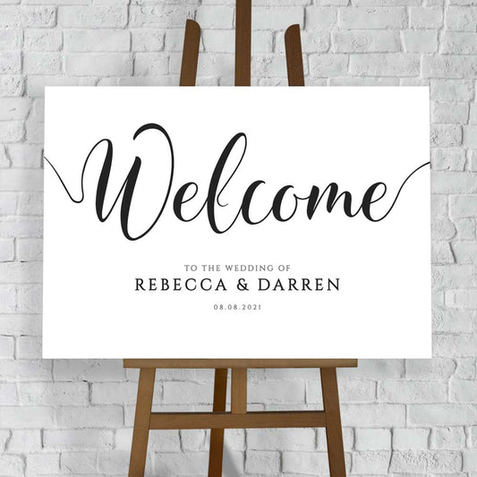 personalised wedding welcome sign at an outdoor wedding