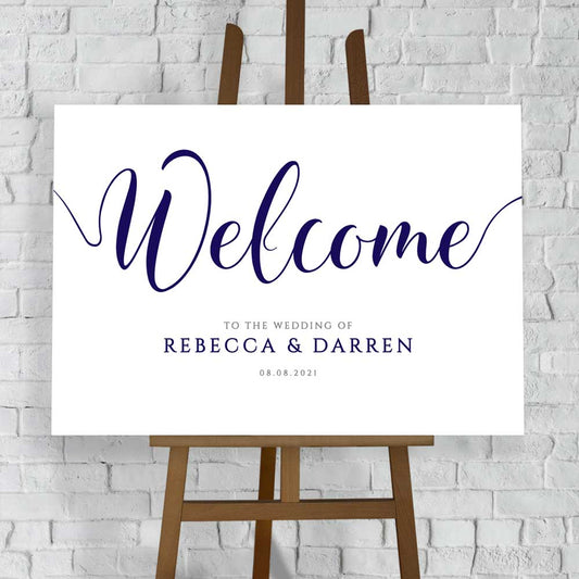 navy personalised wedding welcome sign 
