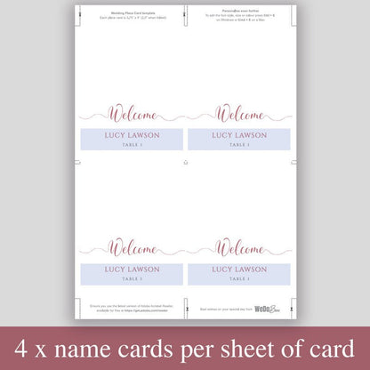 print 4 blush pink place cards per sheet to save paper
