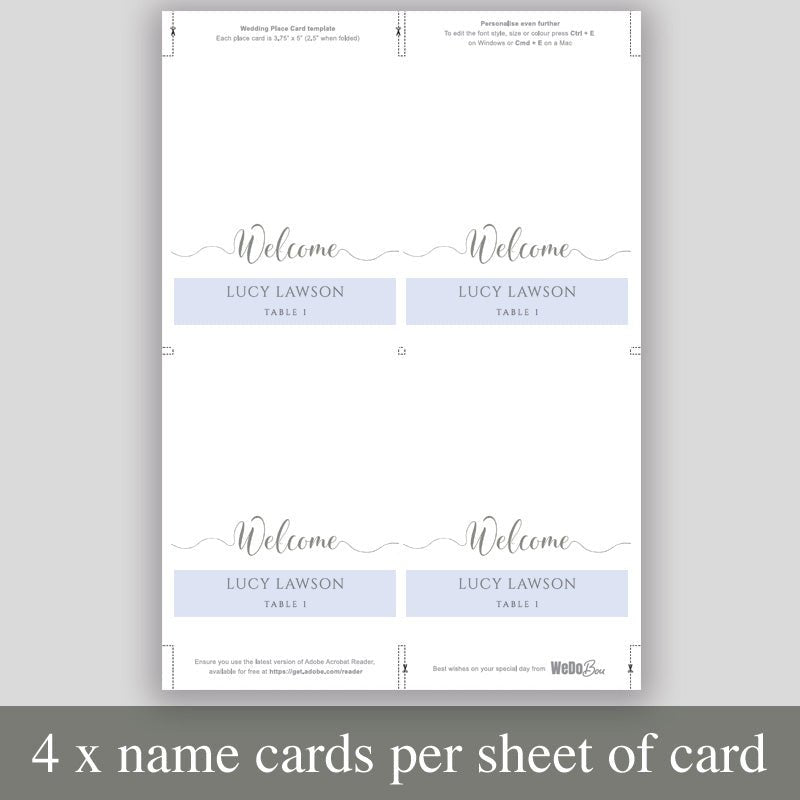 print 4 pastel green place cards per sheet to save paper