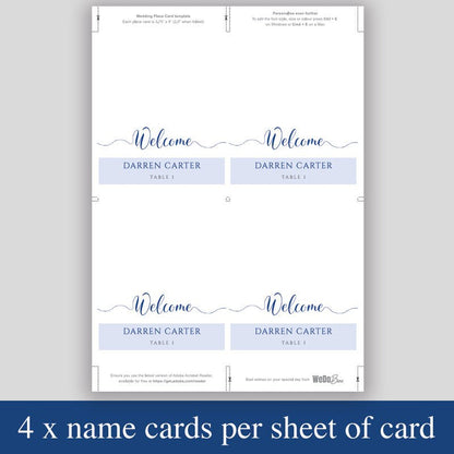 print 4 royal blue place cards per sheet to save paper