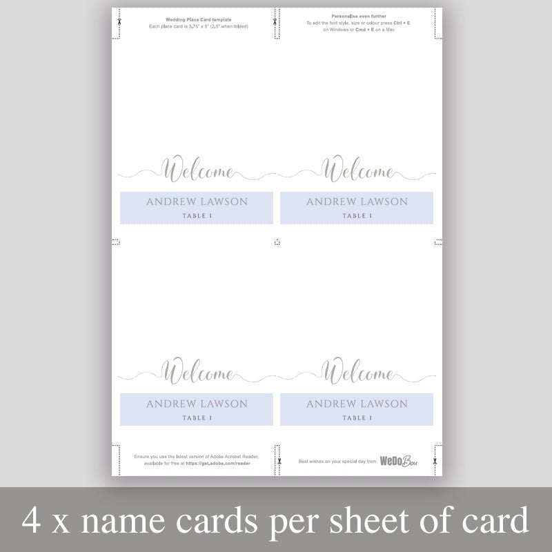 print 4 silver place cards per sheet to save paper