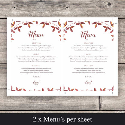 fall leaves menu setup for print with crop marks