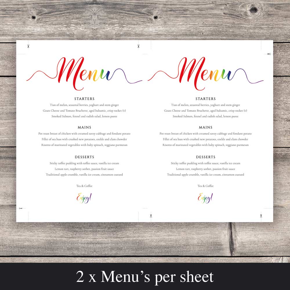 print two rainbow menus per sheet of card