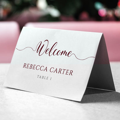 printable burgundy wedding place card template