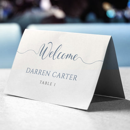 printable dusty blue wedding place card template