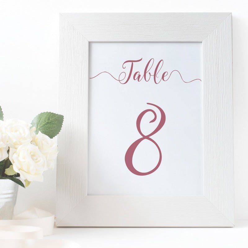 printable flamingo pink table number in a white frame