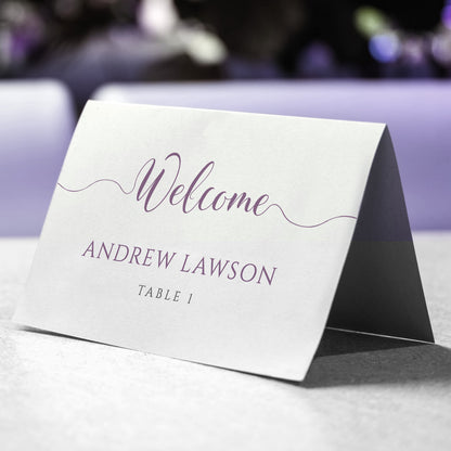 printable plum purple wedding place card template