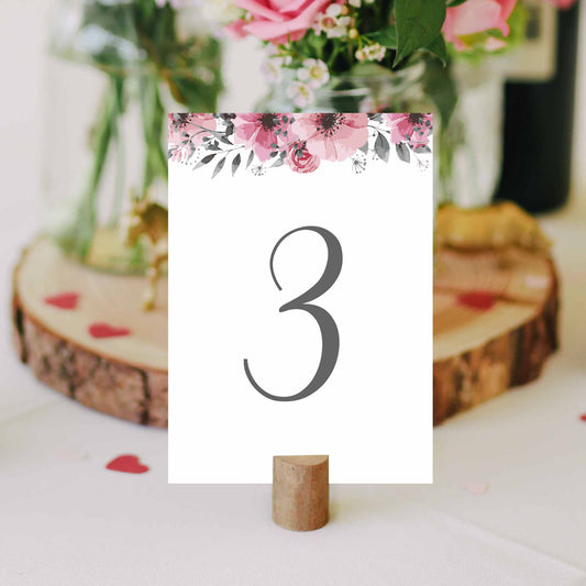 printable boho floral table number on a wedding table