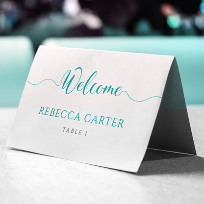 printable turquoise wedding place card template