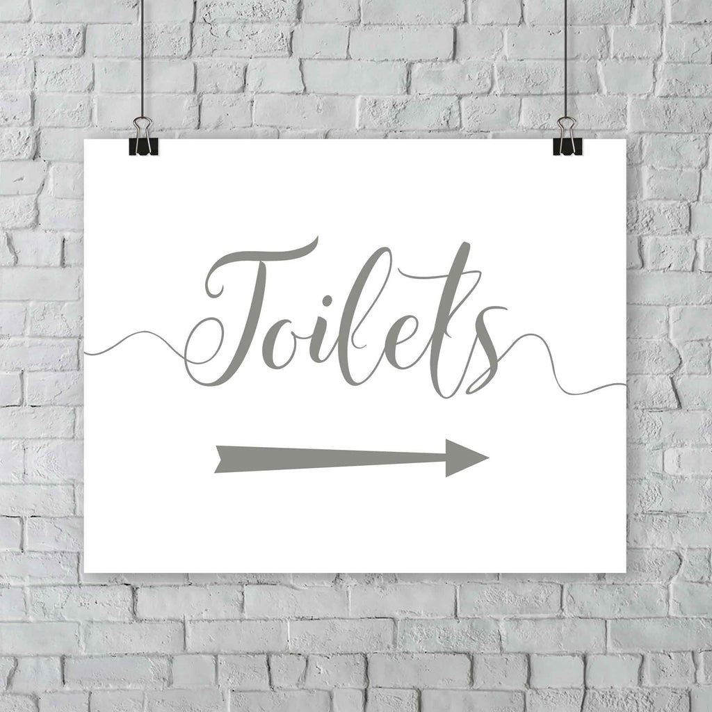 printed olive green wedding toilets arrow signage on a wall