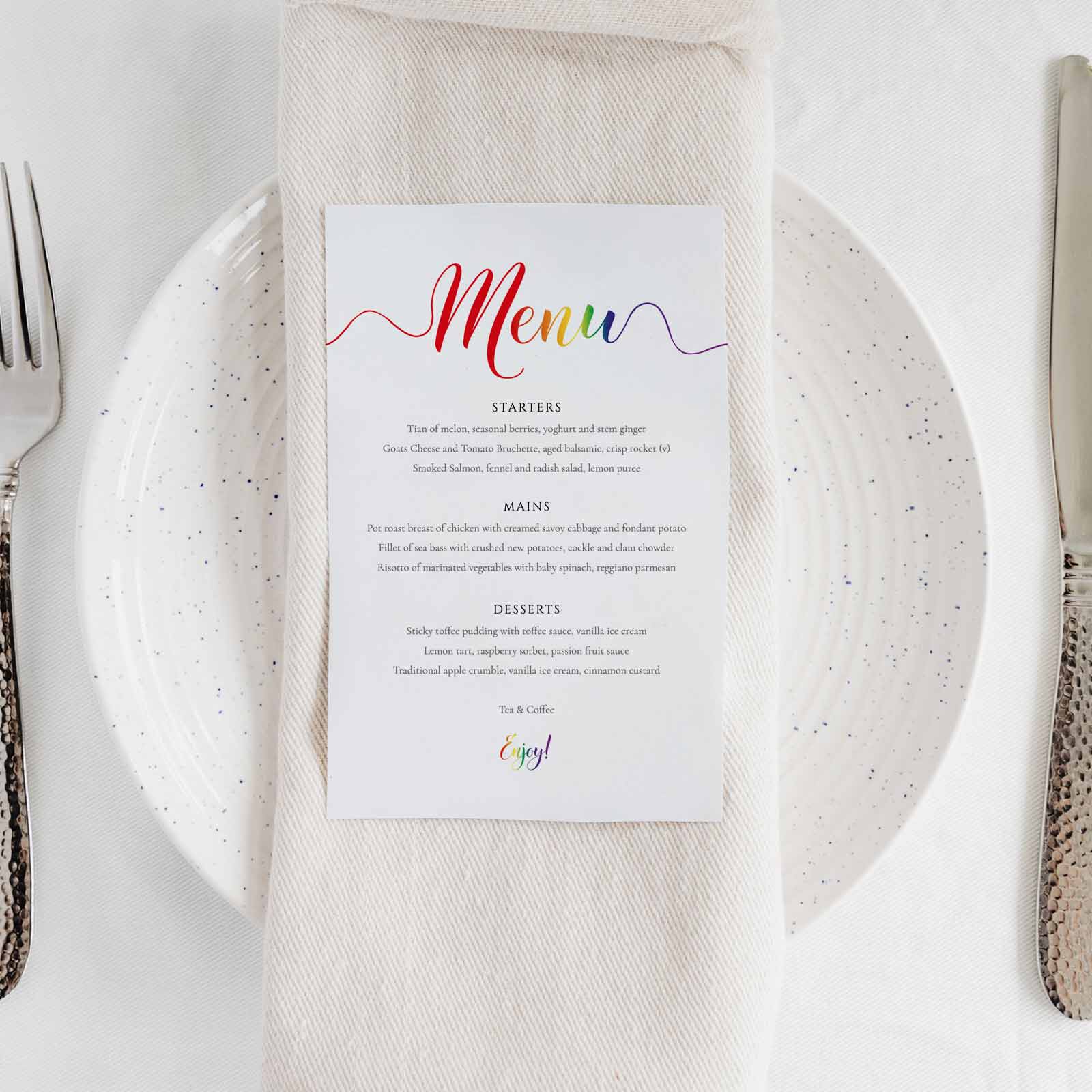 pride rainbow table menu at a lesbian wedding