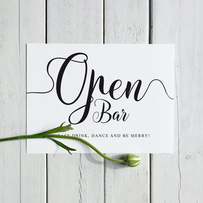 Open Bar sign printed on A4 paper