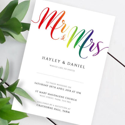 Mr and Mrs Rainbow wedding invitation template
