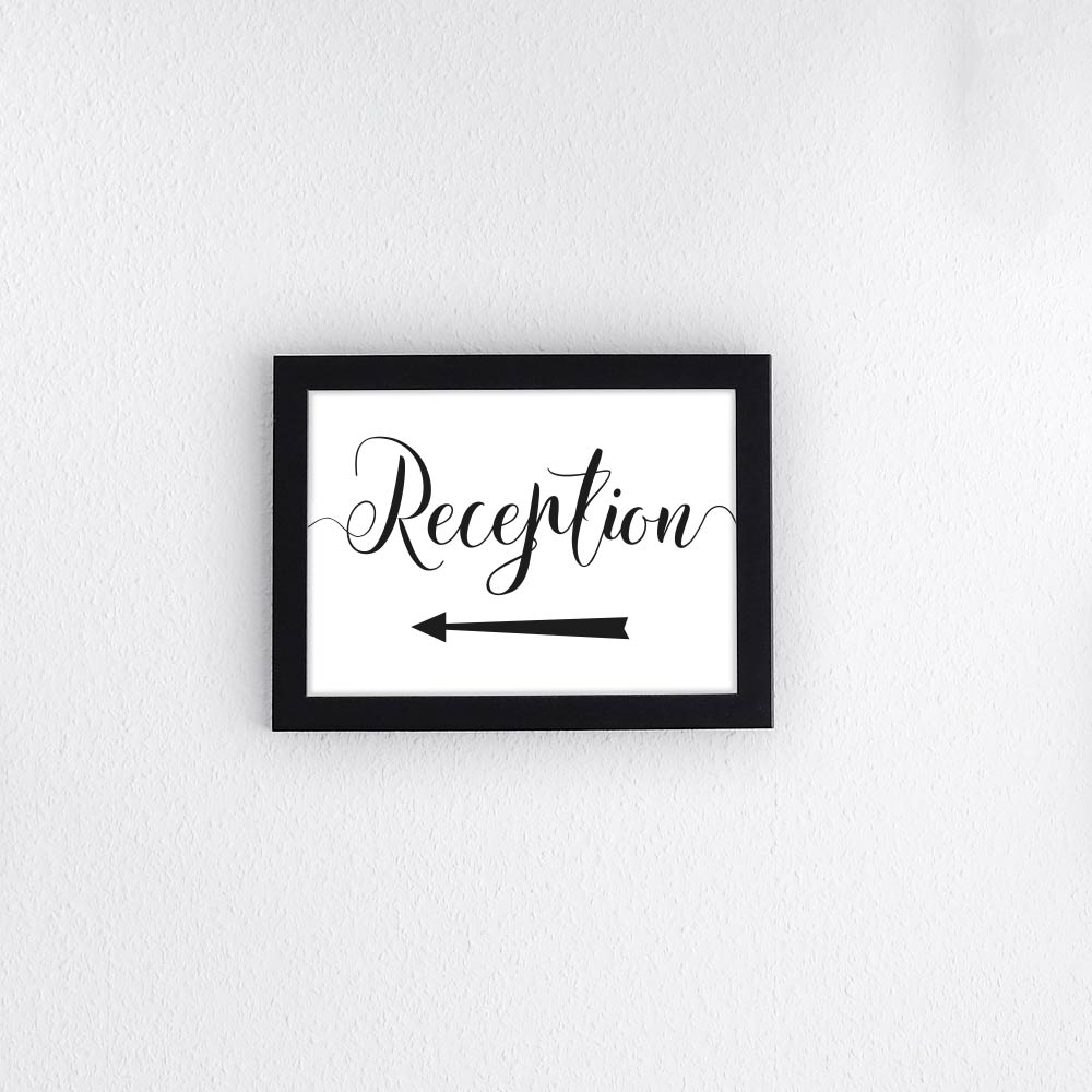 printable wedding reception directions sign with left arrow