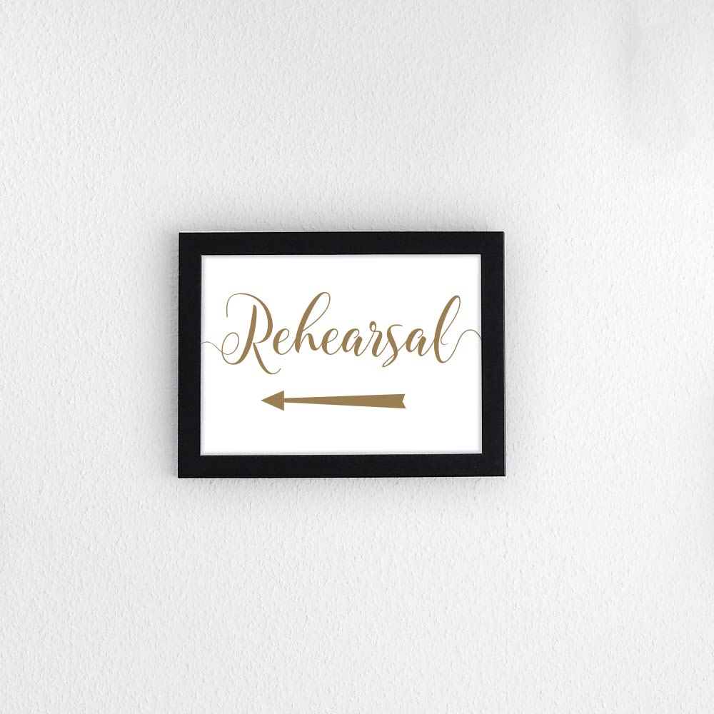 gold wedding rehearsal arrow sign framed print