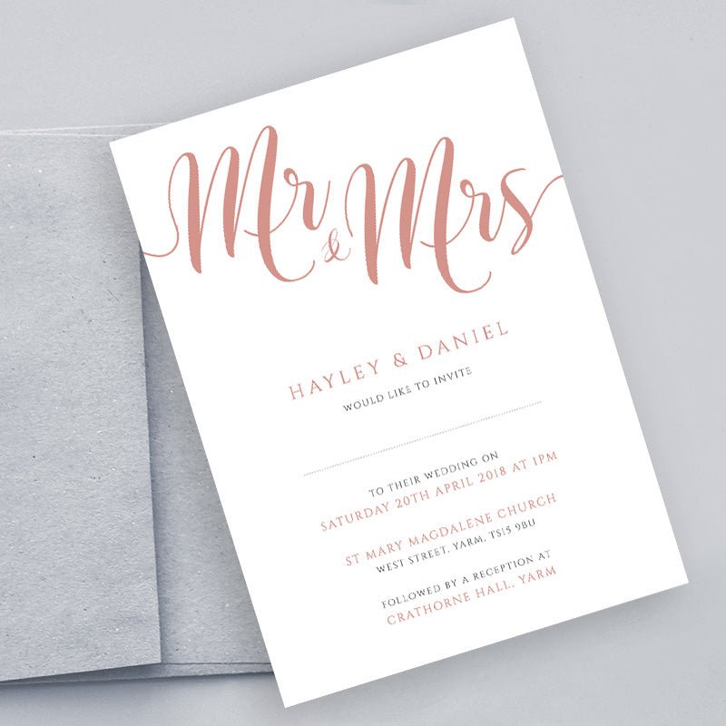 rose gold wedding invitation set with envelope