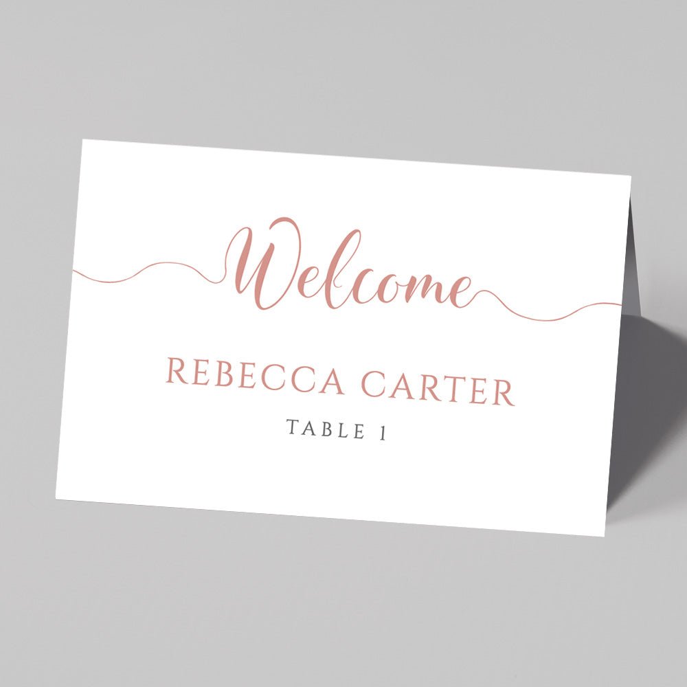 rose gold wedding table place card with name and table number