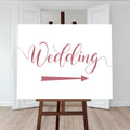rouge pink wedding directions sign with a right arrow