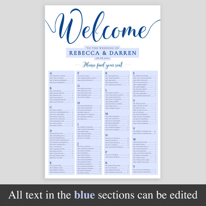 royal blue seating plan template highlighting editable areas