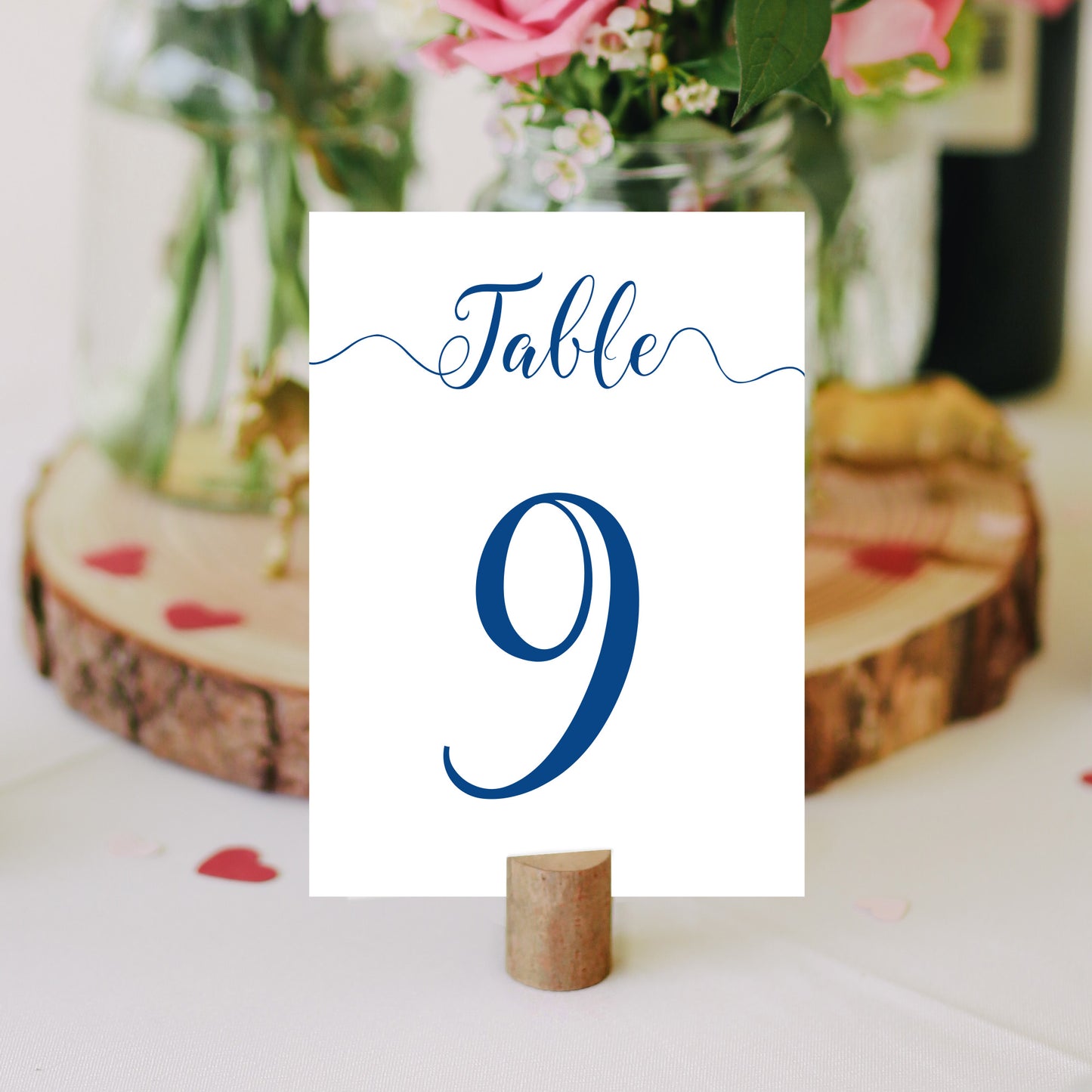 royal blue table number on a wedding table